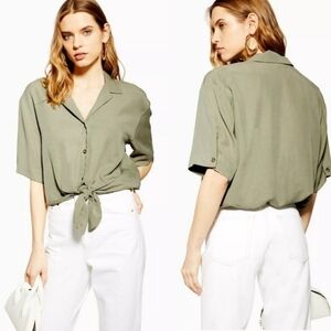 New W Tags TopShop Short Sleeve Knot Front Shirt Sz 4